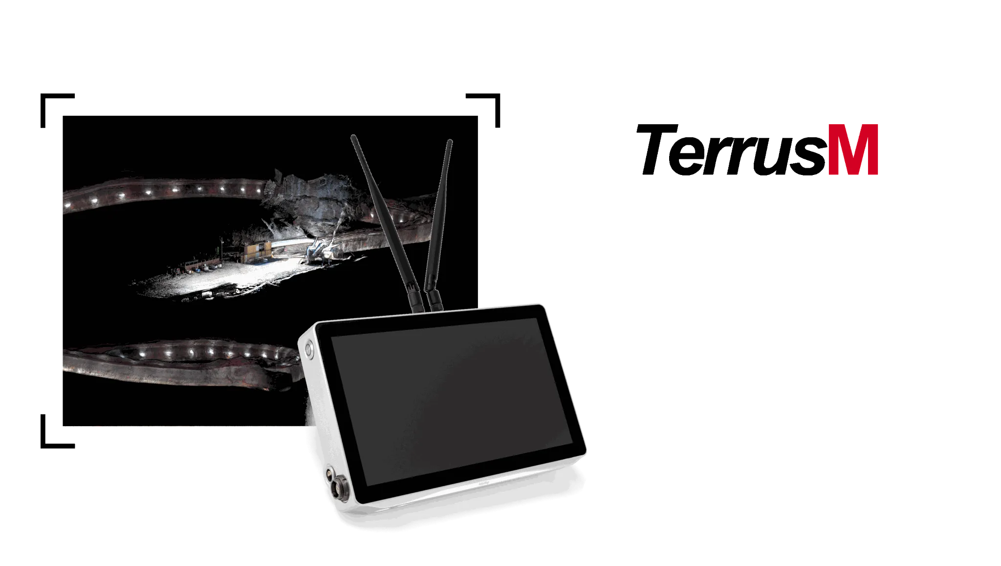 TerrusM scanner and a sample colourised point cloud
